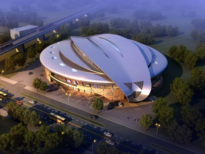 Prefabstadionconstructie met stalen structuur